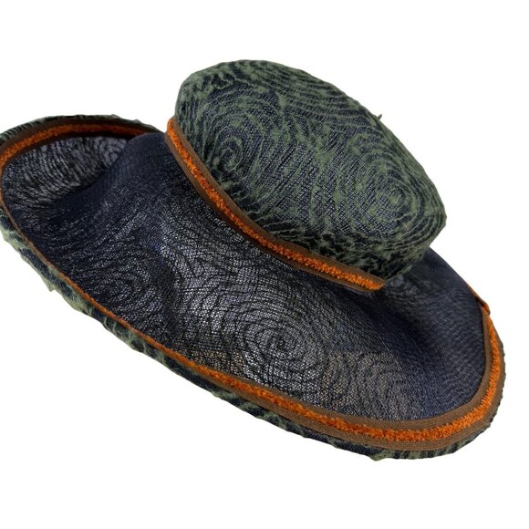 Ariane Millinery Green Black Mesh Feather-Embellished Wide-Brim Elegant Hat main image 4